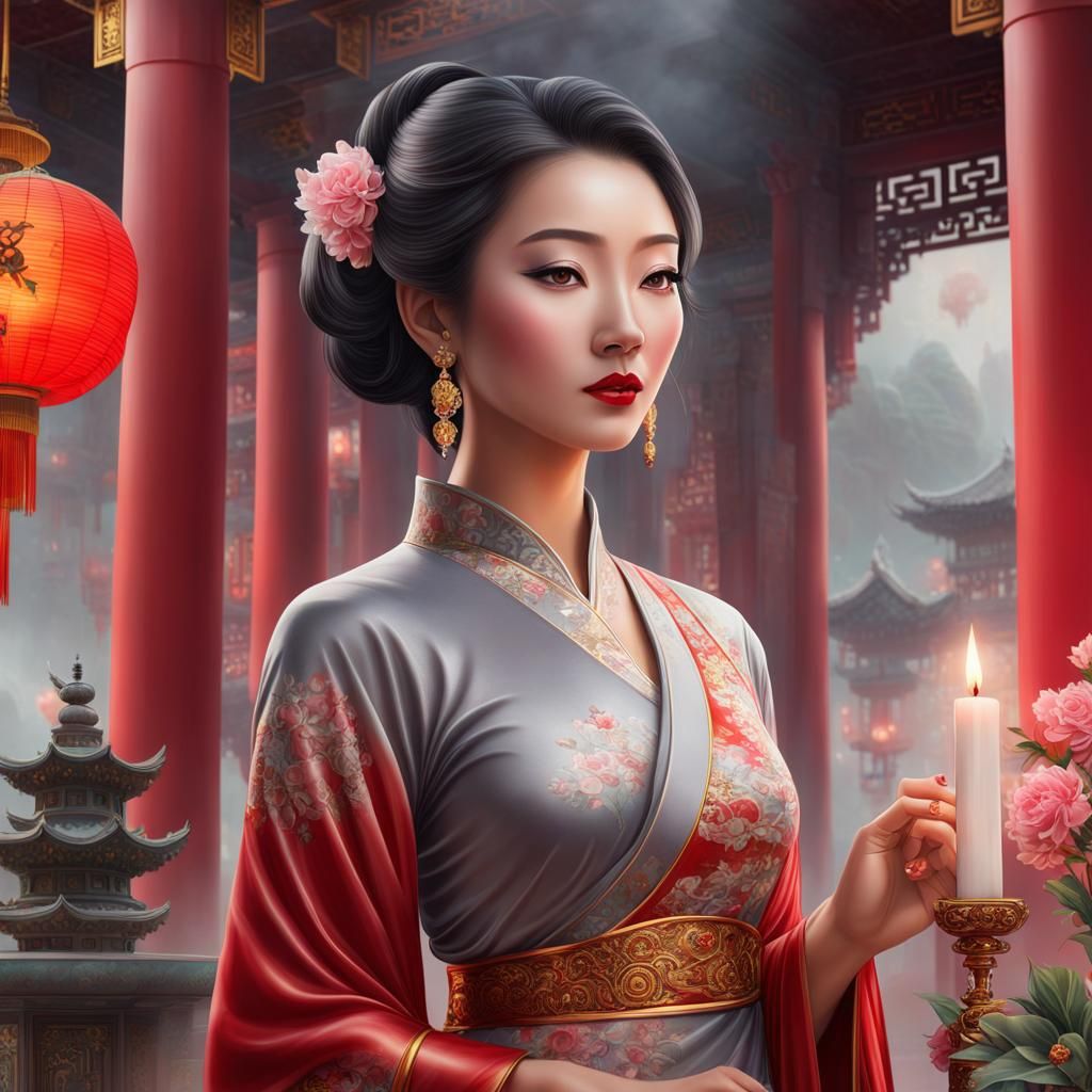 Modern Asian woman in a Chinese Temple - AI Generated Artwork ...