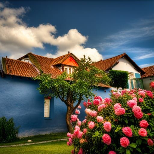 nice house , beautyful garden , roses everywhere, grass , A ...