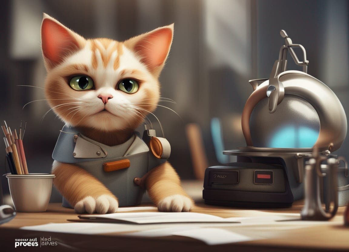 Young Kitty studying to be a Designer or Draftsman.