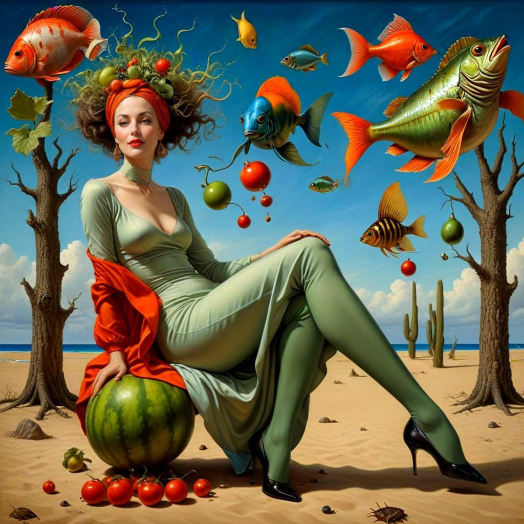 Elegant Lady in Vibrant Surrealistic Scene