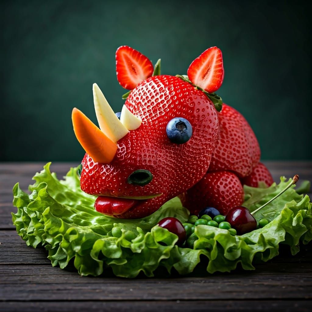 A Whimsical Food Art Rhino
This whimsical composition showcases a rhinoceros crafted entirely from an ...  by @Schoor