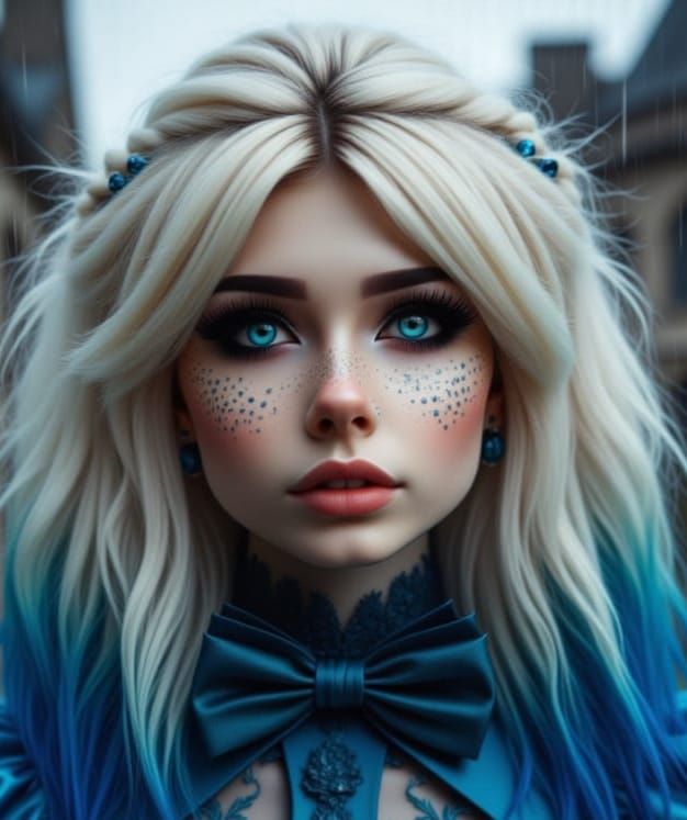 Victorian Lady Dancing in Heavy Rain Outside Castle