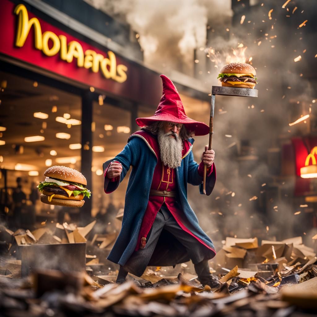 wizards destroying Mcdonalds