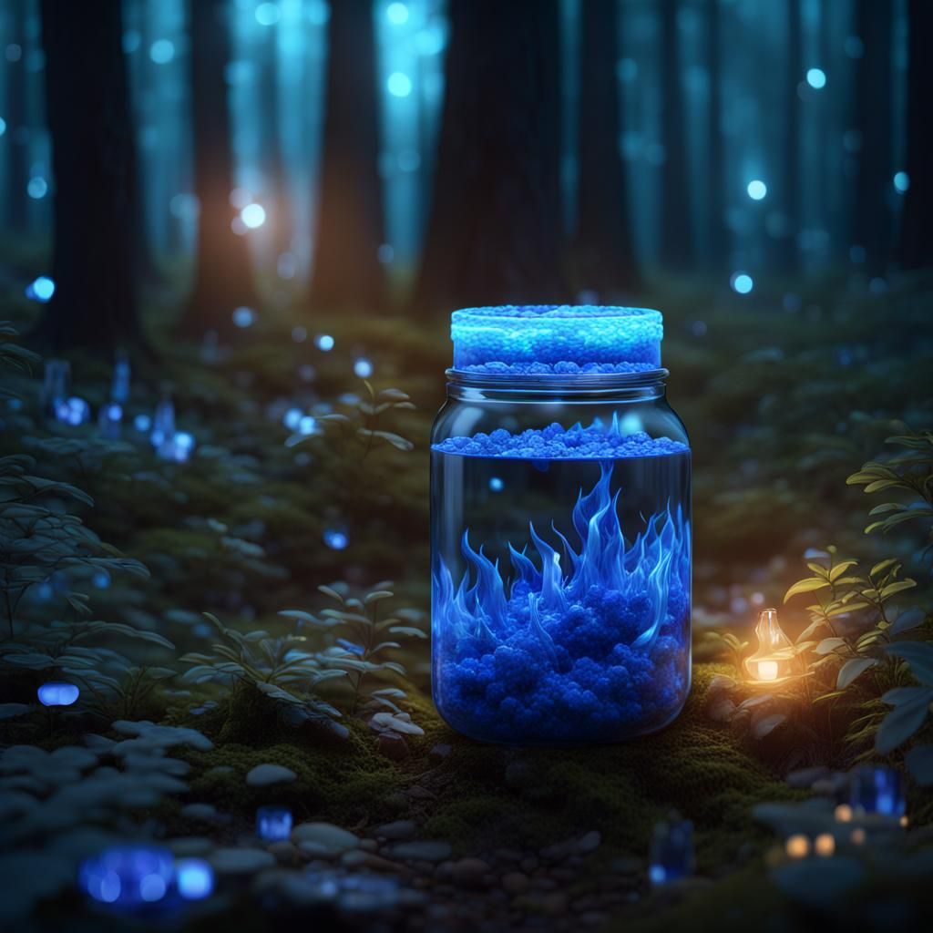 Glowing Liquid Jar in Enchanted Forest, 3D Art