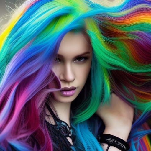 Beautiful woman with colourful rainbow hair