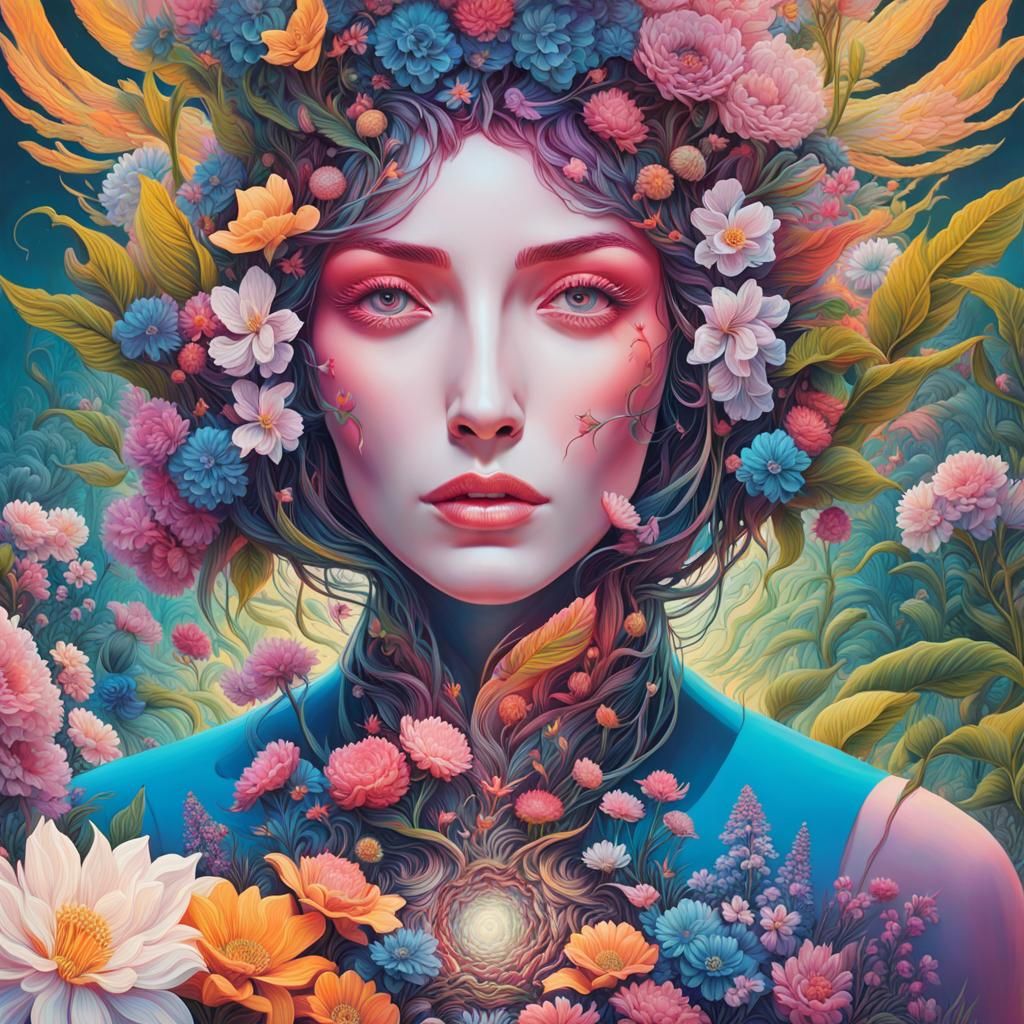 Woman Surrounded by Flowers Mysterious - AI Generated Artwork ...