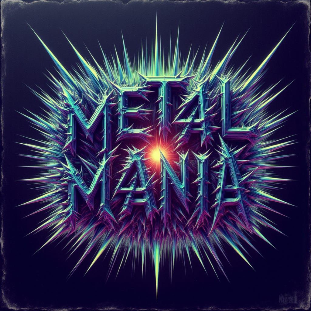 Says "metal mania"  <lora:Metal font maker:1.0>