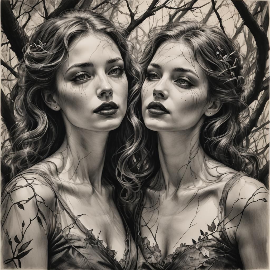 Our lovelies’ necks beneath the boughs, and we
Would glimpse...