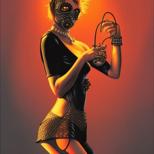 Punkgirl mit Gasmaske tanzt in Extase auf einer Untergrund T...