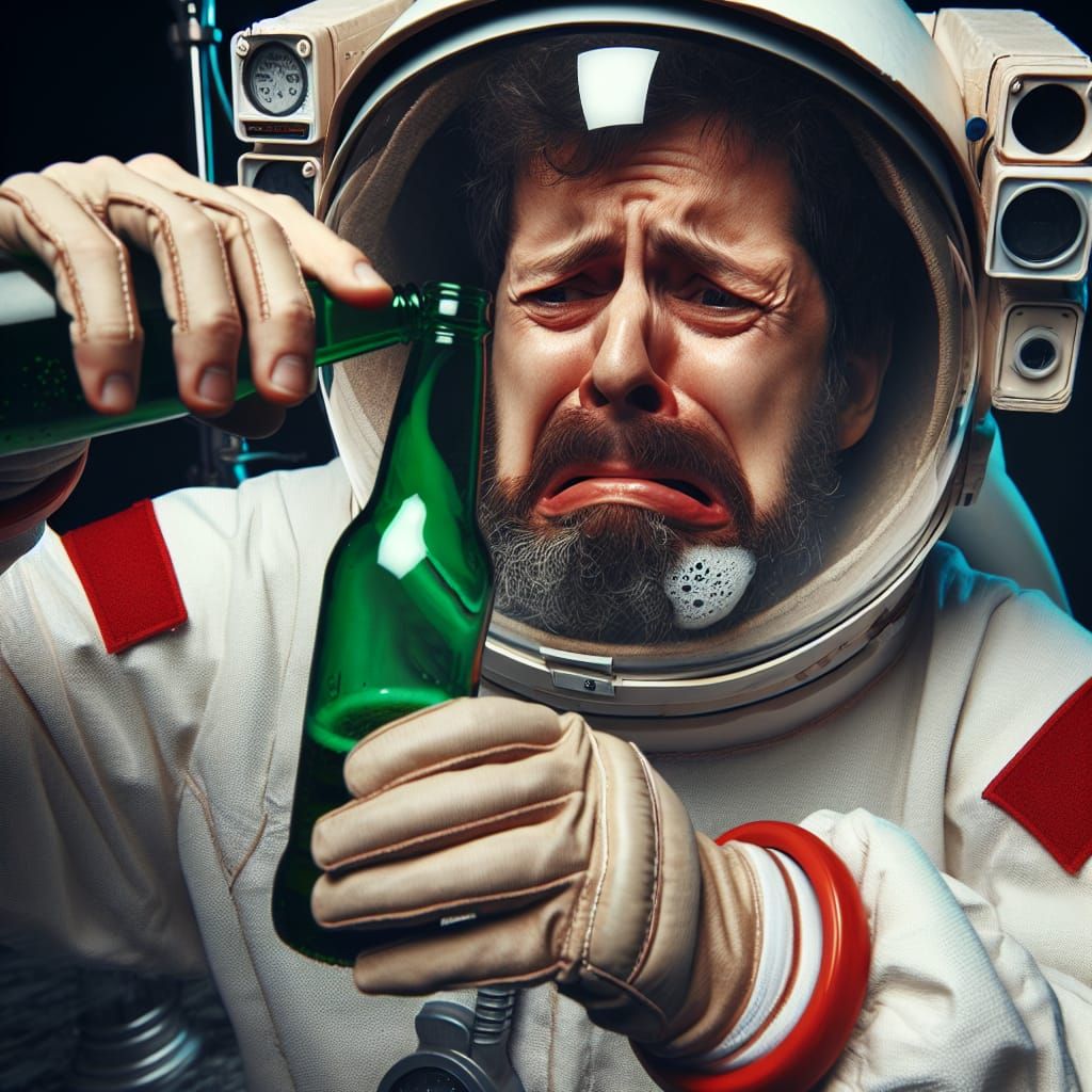 Austronaut trying to drink a beer in space but fails because...