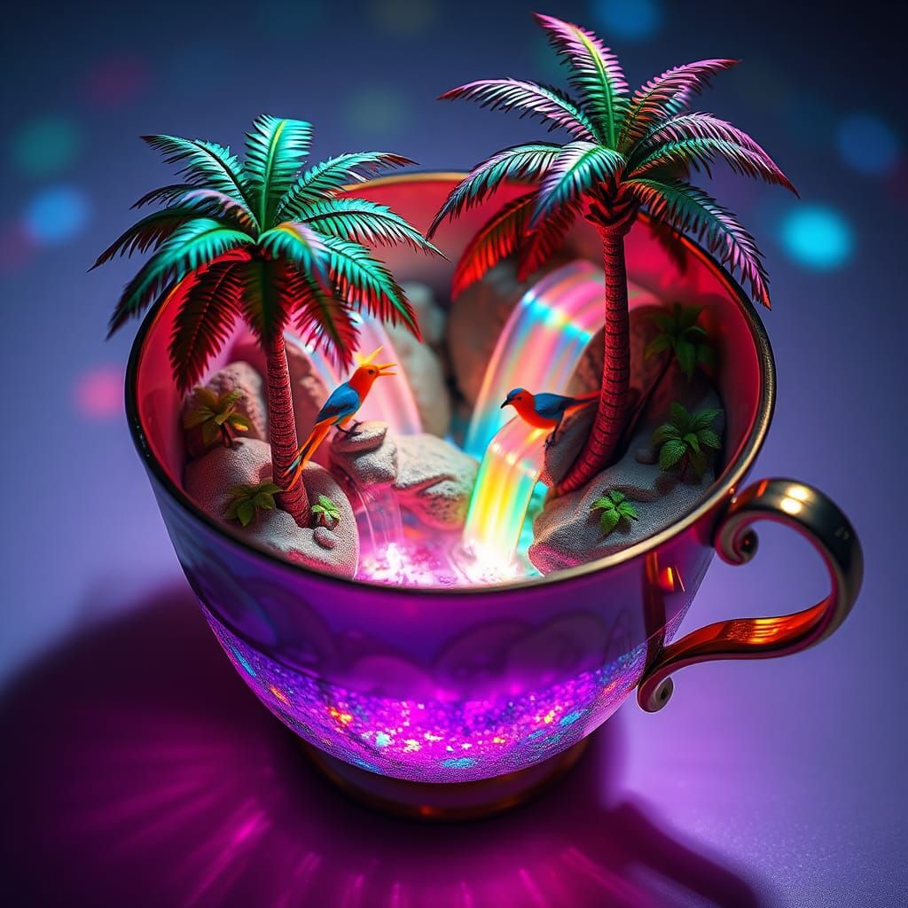 a tropical island inside a teacup