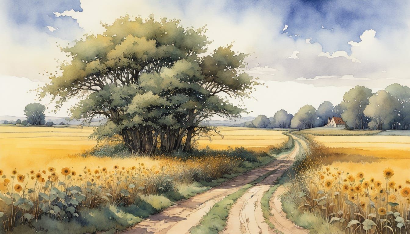 Dreamy Watercolor Landscape in Storybook Style