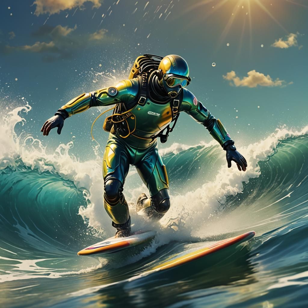 איש עם חליפת גלישה גולש בין גלי האוקינוס