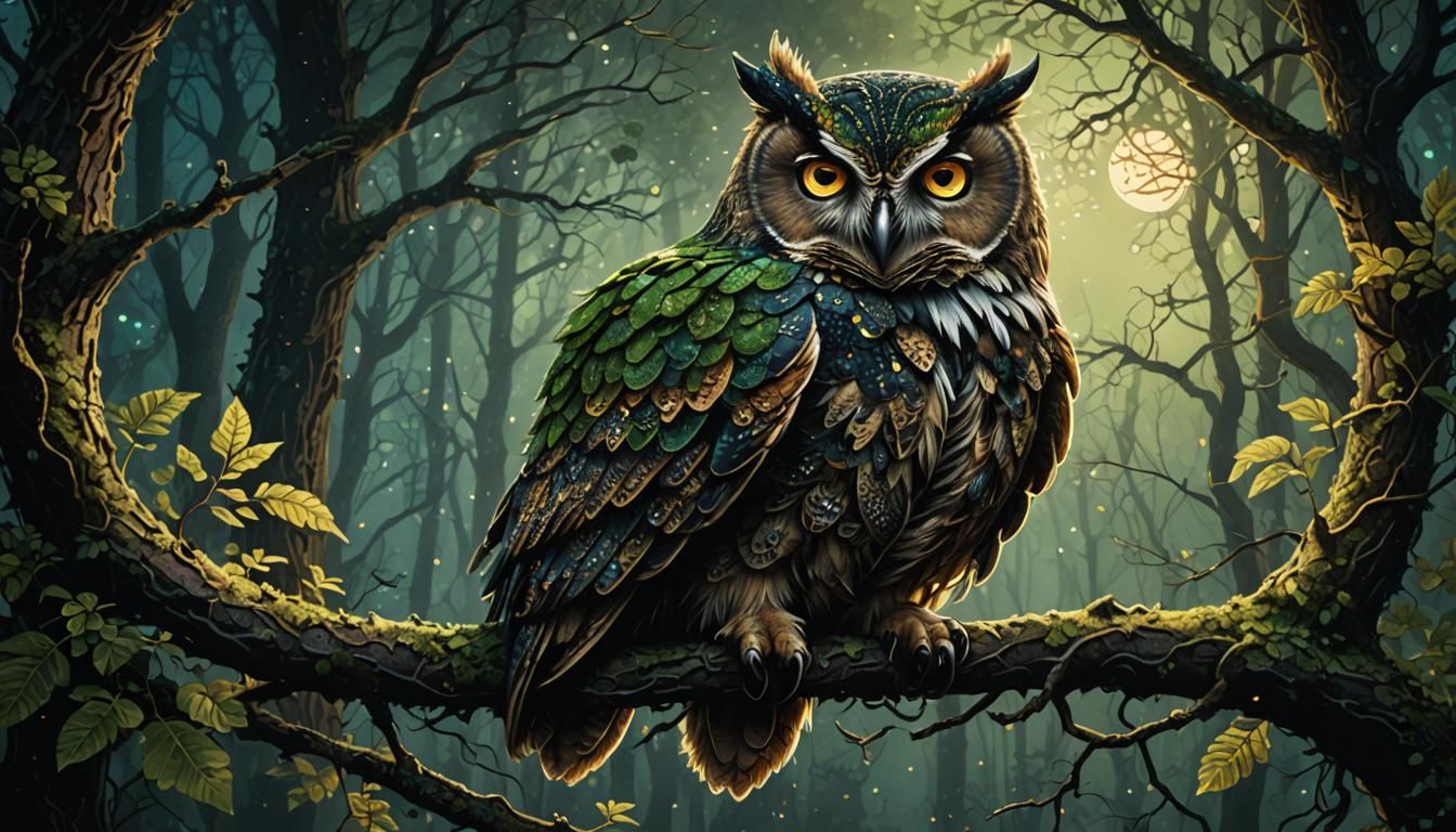 Owl, ornate, fantasy, craig mullins, trending on artstation, high details, volumetric light, ...  by @Acerbinky