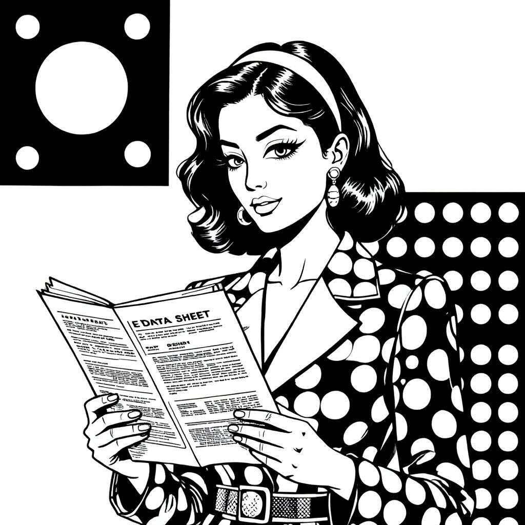 pop art woman reading a data sheet