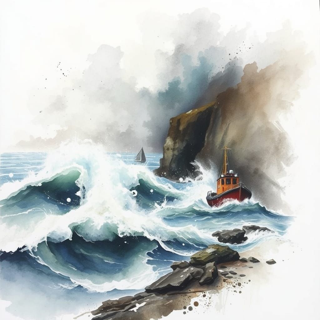 a dramatic Cornish coast with wild waves and lifeboat   by @Lady Jessica