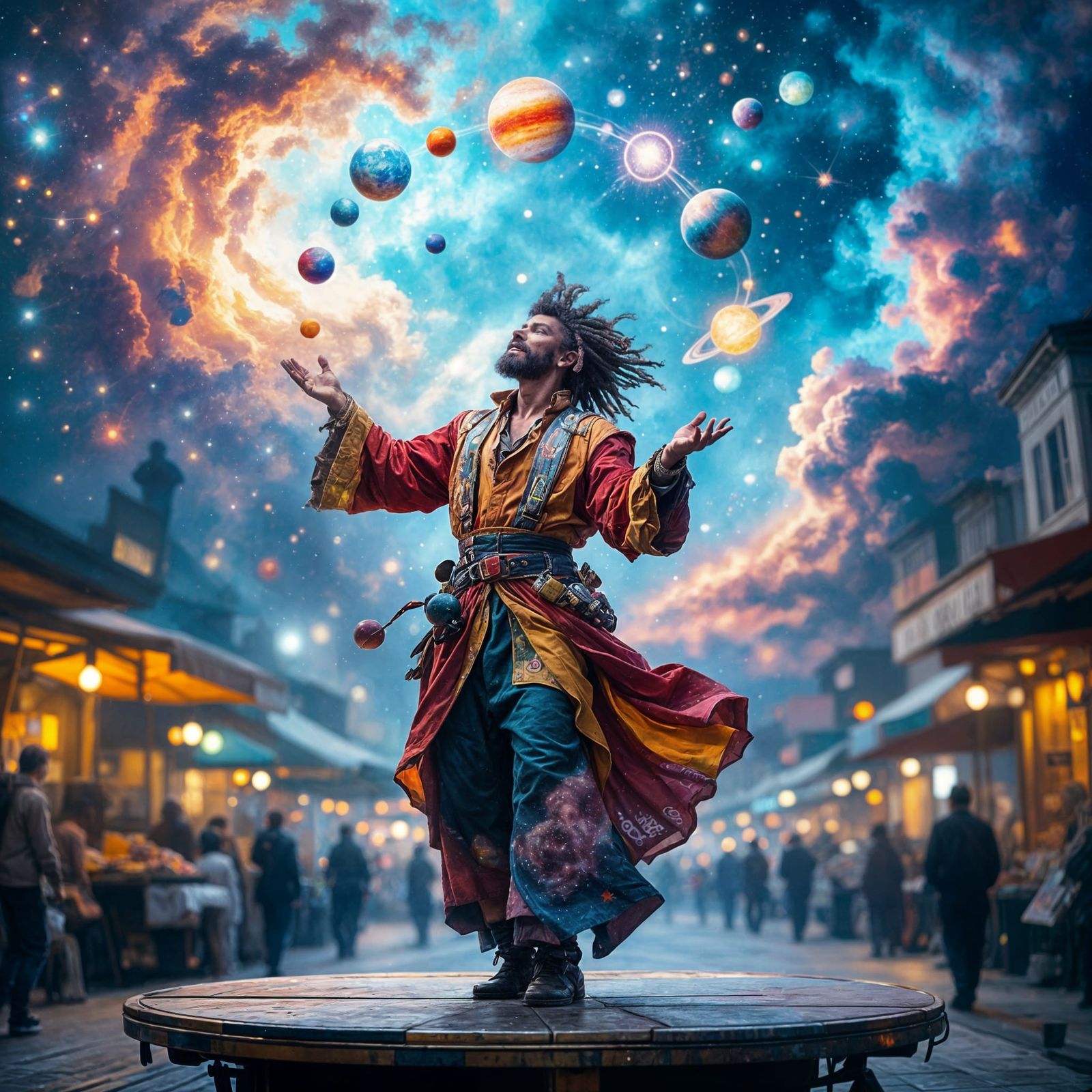 Cosmic Street Performer Juggling Planets  by @AntonioF