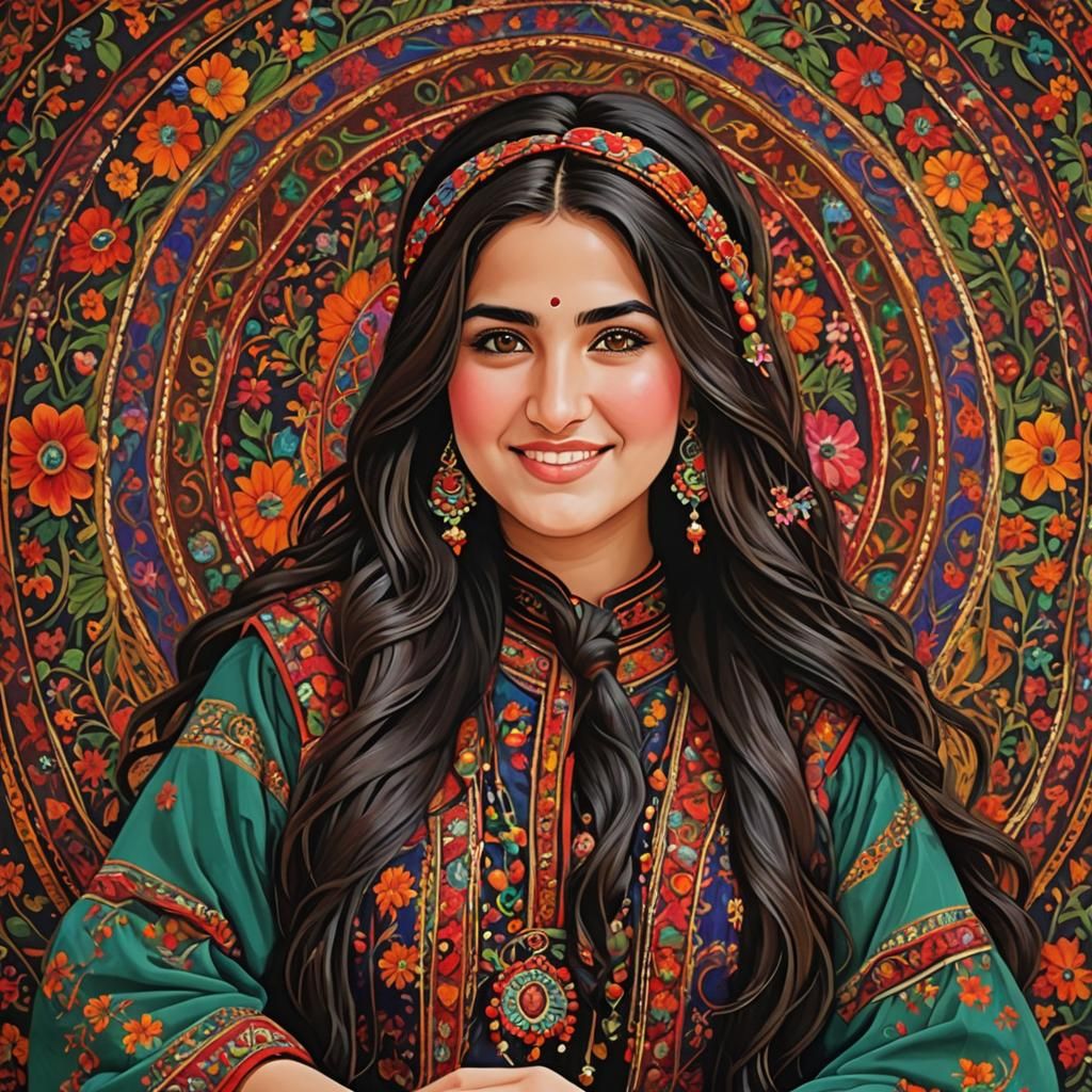 Create an image of a stunning fat Pashtun girl: She is 20 ye...