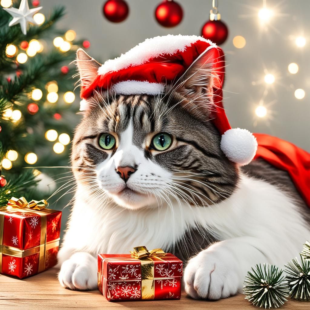 Cutie Cat Celebrating Christmas