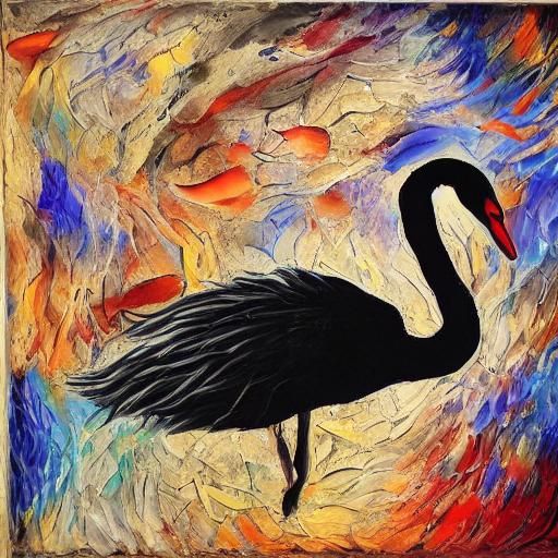 Surreal Black Swan Nest as Impasto Painting