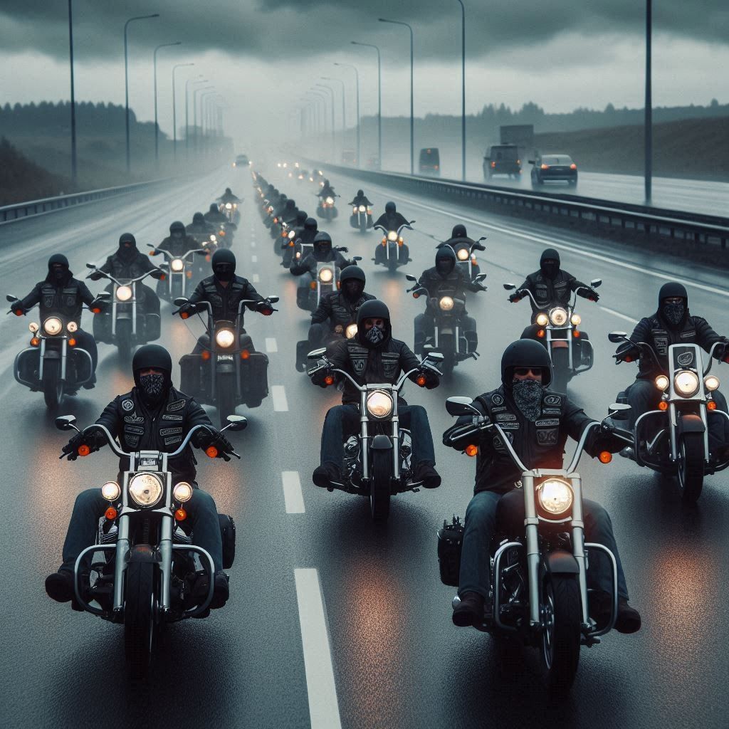 A column of bikers