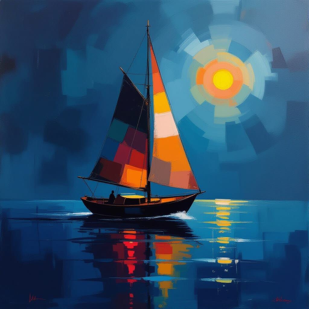 Abstract Expressionist Sailboat Painting with Moody Blues an...