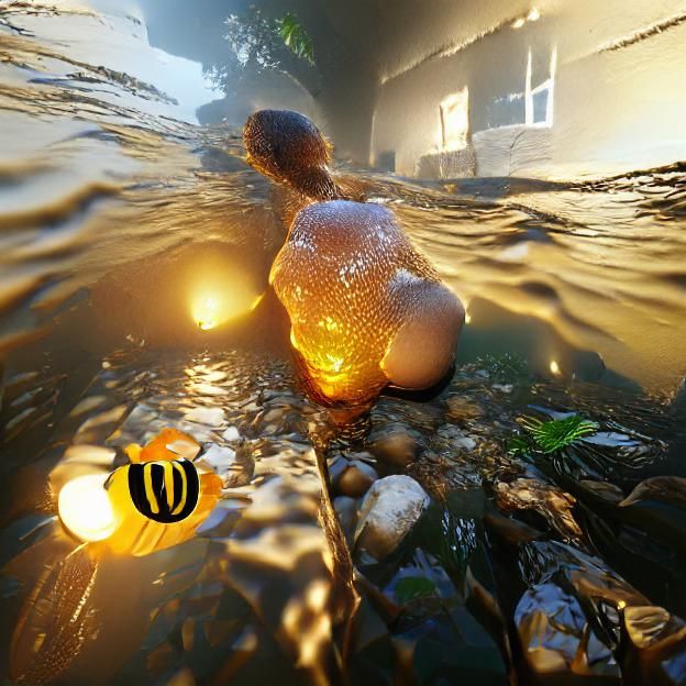 wading through waist-deep honey 8K 3D polished volumetric li...