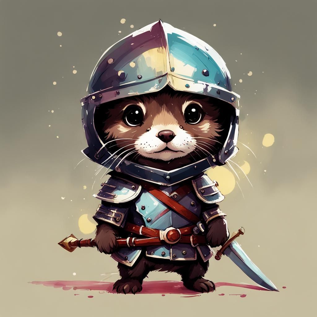 Chibi Otter Knight in Watercolor Splash Art