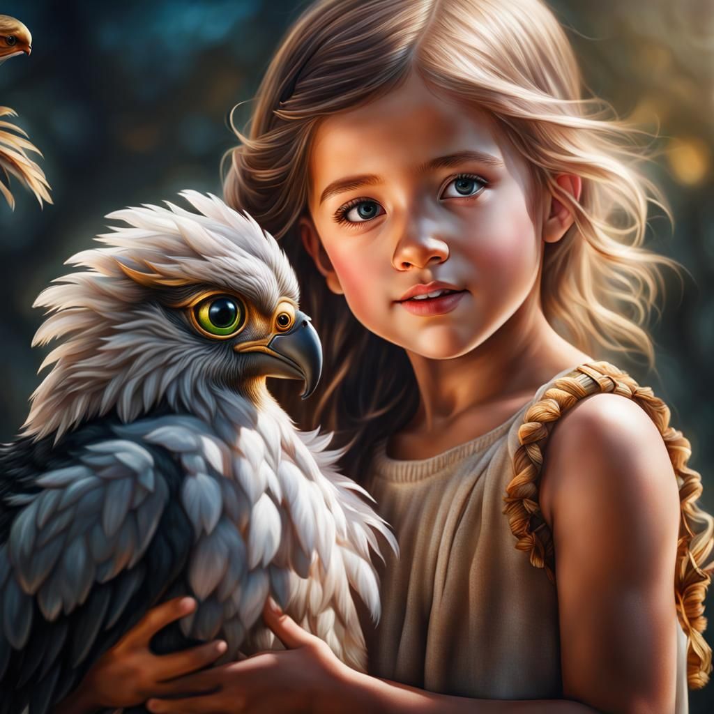 playing with her pet gryphon  by @Staircase Flash