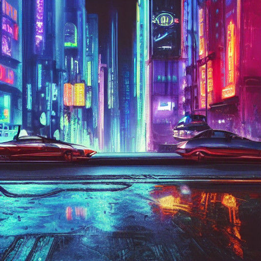 Cyberpunk Cityscape in Cool Blues and Purples