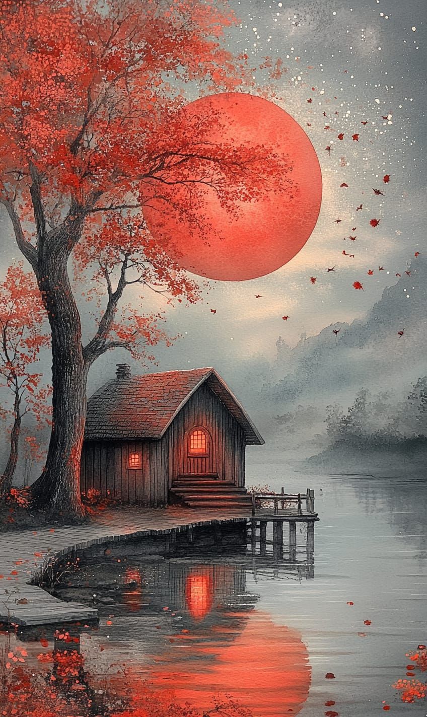 Crimson Moon Over Silver Lake