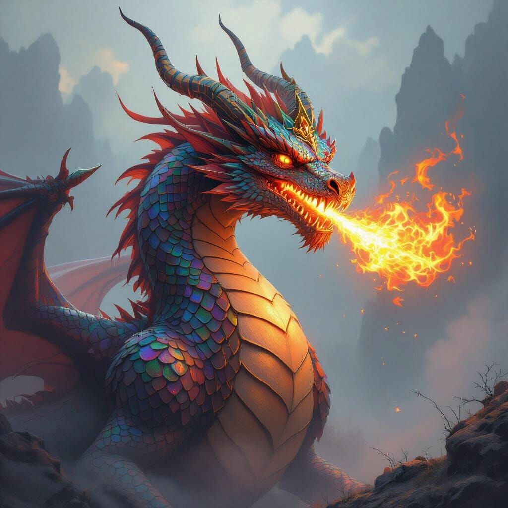 a beautiful fire dragon breathing fire