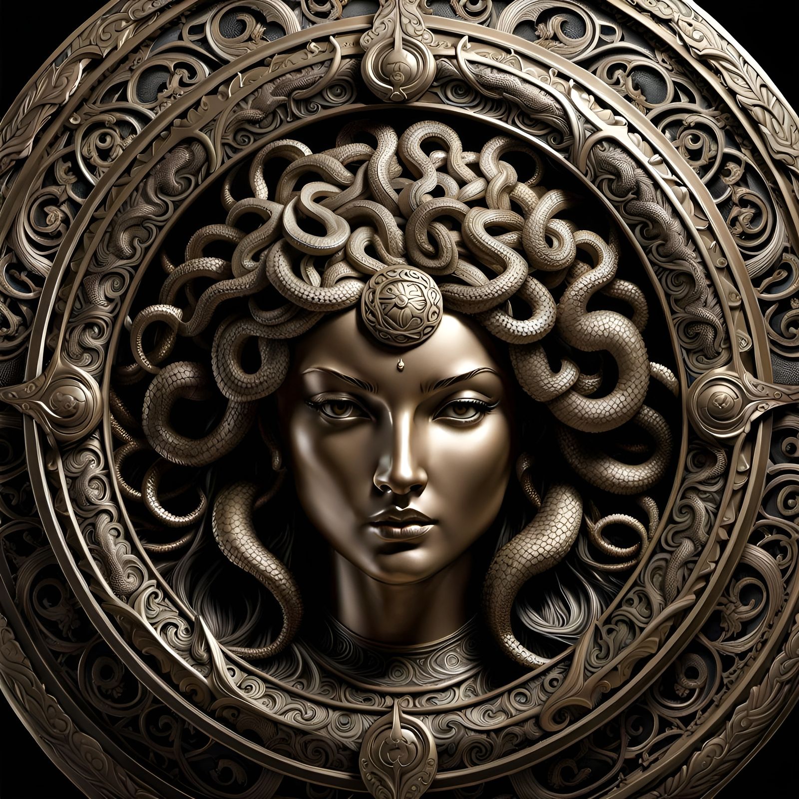 Carved Medusa Shield - AI Generated Artwork - NightCafe Creator