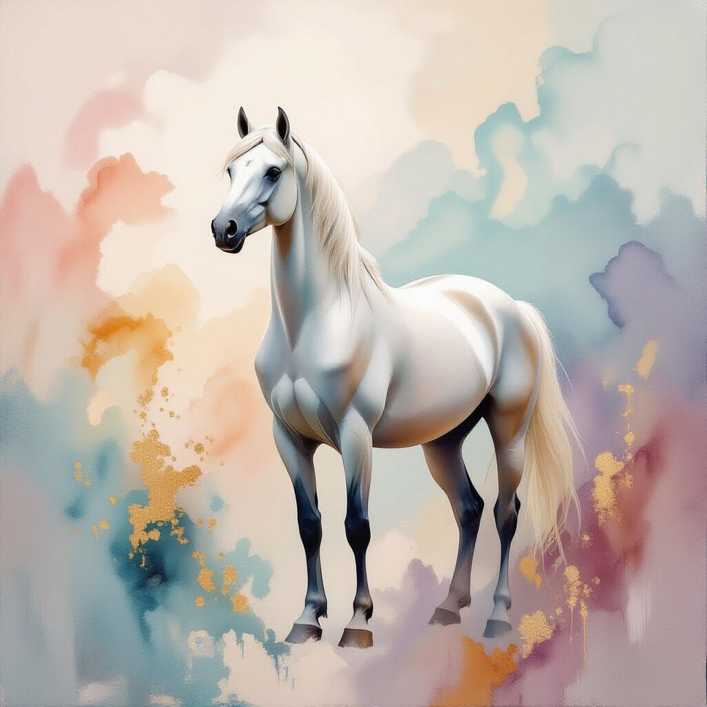 Elegant Stallion with Turquoise Mane in Impressionist Style