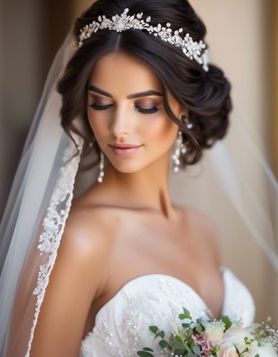  <lora:RealisticPortrait:1.0> beautiful brunette bride with gorgeous bride hair style