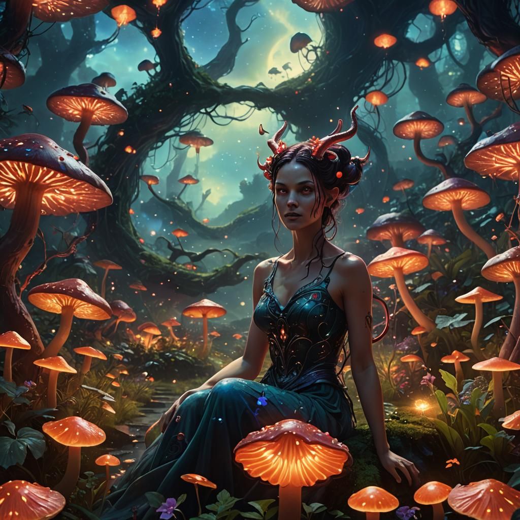 Ethereal Succubus in Dreamlike Fantasy Garden