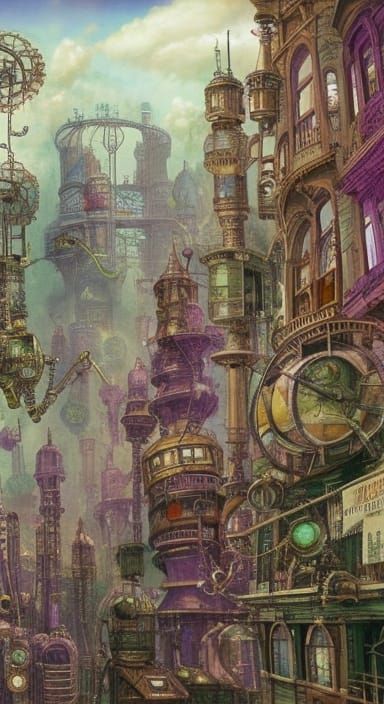 Steampunk Diagon Alley - AI Generated Artwork - NightCafe Creator