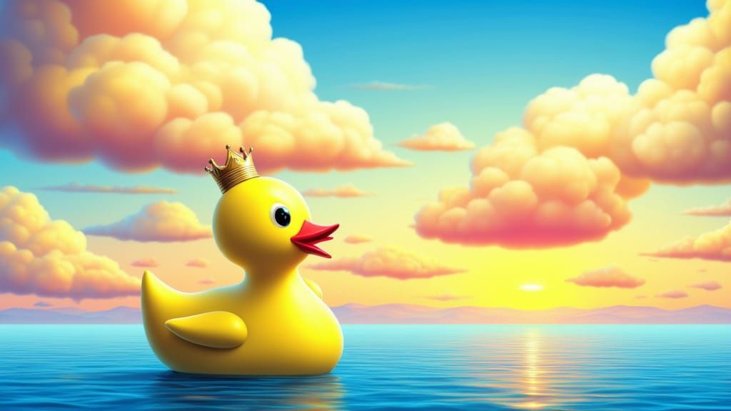 <lora:Naivepunk V2:1.0> A giant rubber duck wearing a tiny crown, floating serenely in the sea. The sky above is a swirling vortex of cotton...
