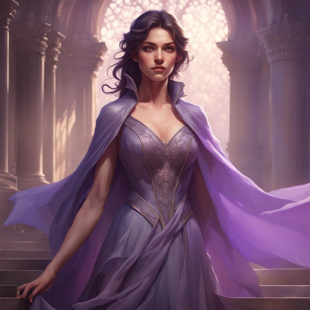 Brunette Princess in Violet Cloak: Art Nouveau Portrait