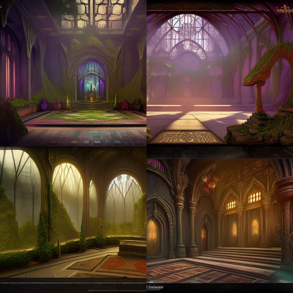 elven throne room in the greenhouse winter garden, detailed matte