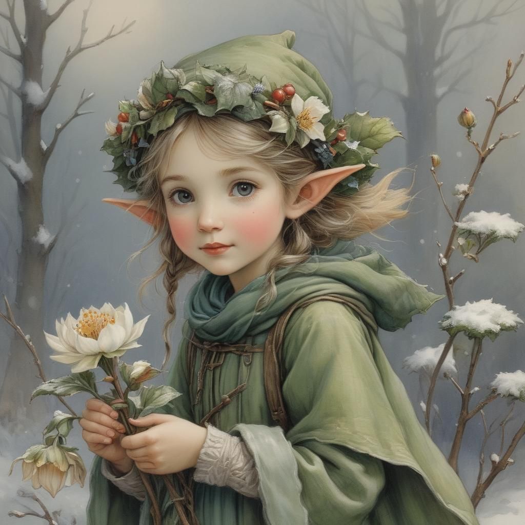 flower elf in the winter , by Cicely Mary Barker, insanely d...
