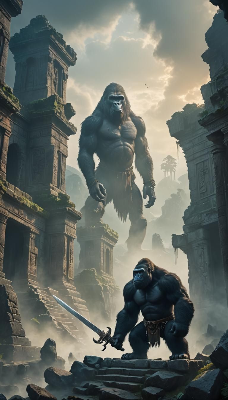 Pirate Gorilla on Ruined Temple: Fantasy Matte Painting