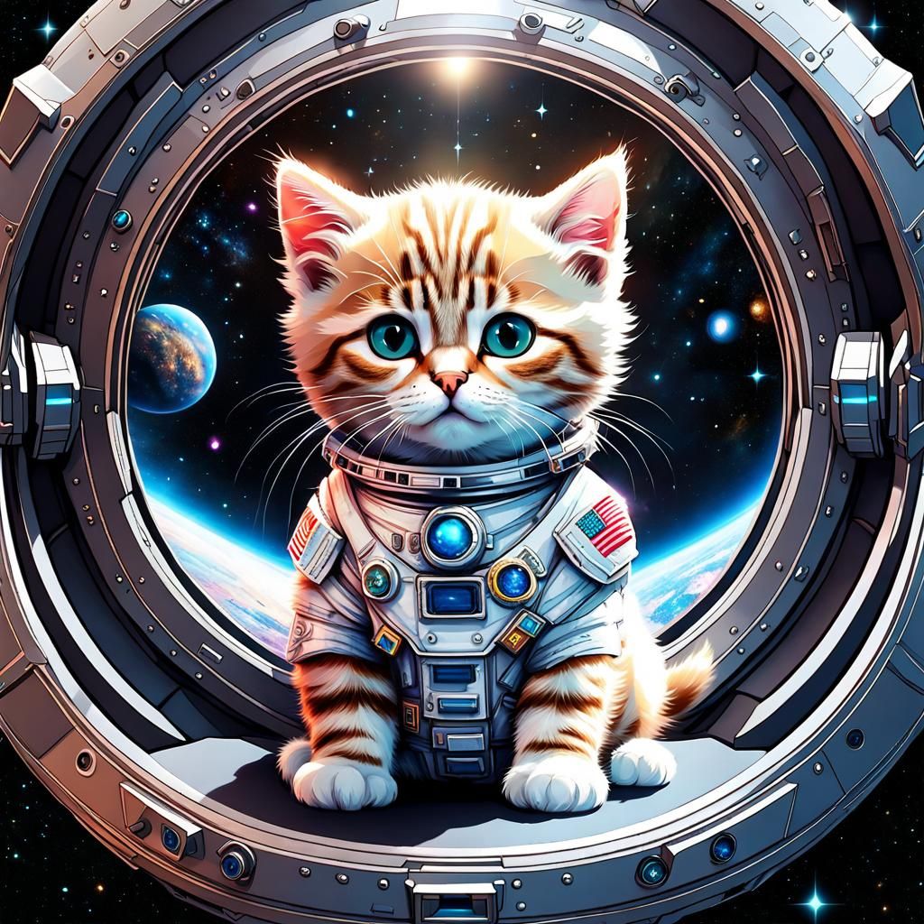 Cute Astronaut Kitten living Life on a Spaceship - AI Generated Artwork ...