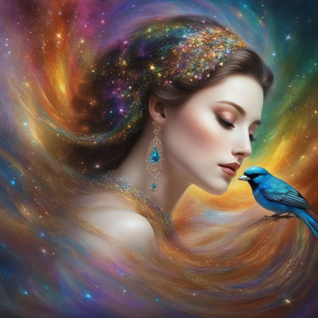 Woman with Blue Bird Abstract Fantasy Art