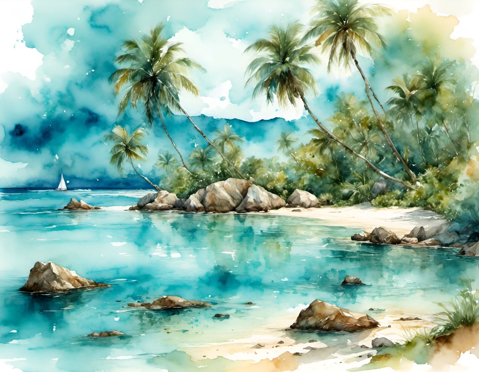 (Turquoise_Color Palette:1.6)  A beautiful tropical beach lagoon in Turquoise colors, Turquoise_colors ...  by @SirHeckerich
