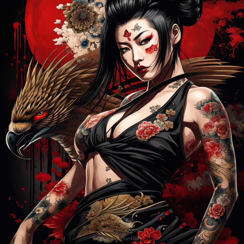 Premium Vector | Japan geisha samurai warrior with flowers