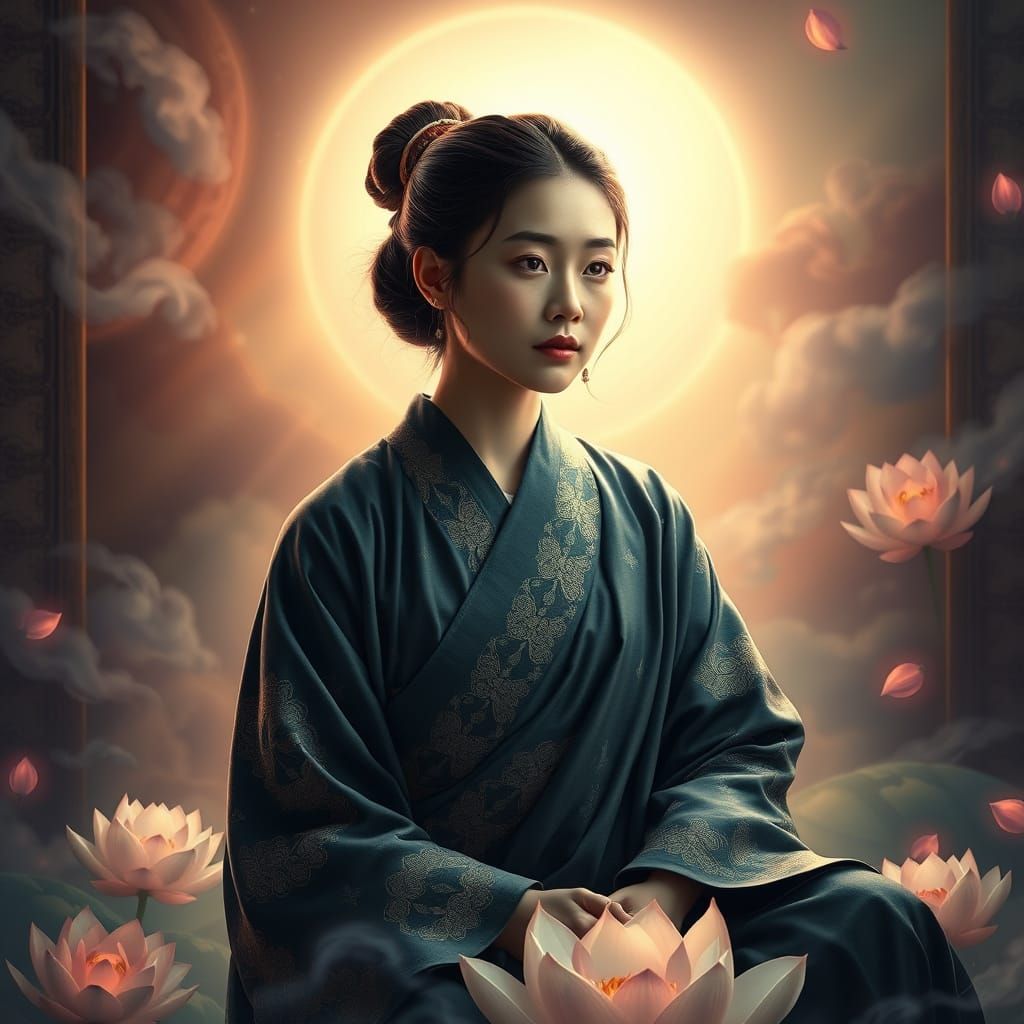 Enigmatic Buddhist Monkess Lost in Contemplation