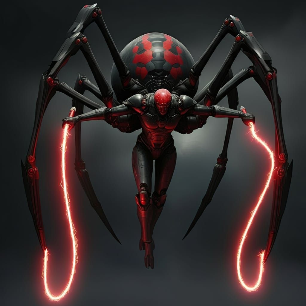 Humanoid energy whipper spider mech