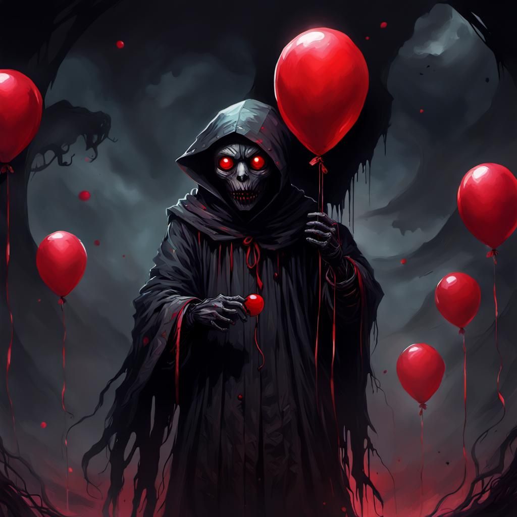 This dark humanoid likes red balloons.