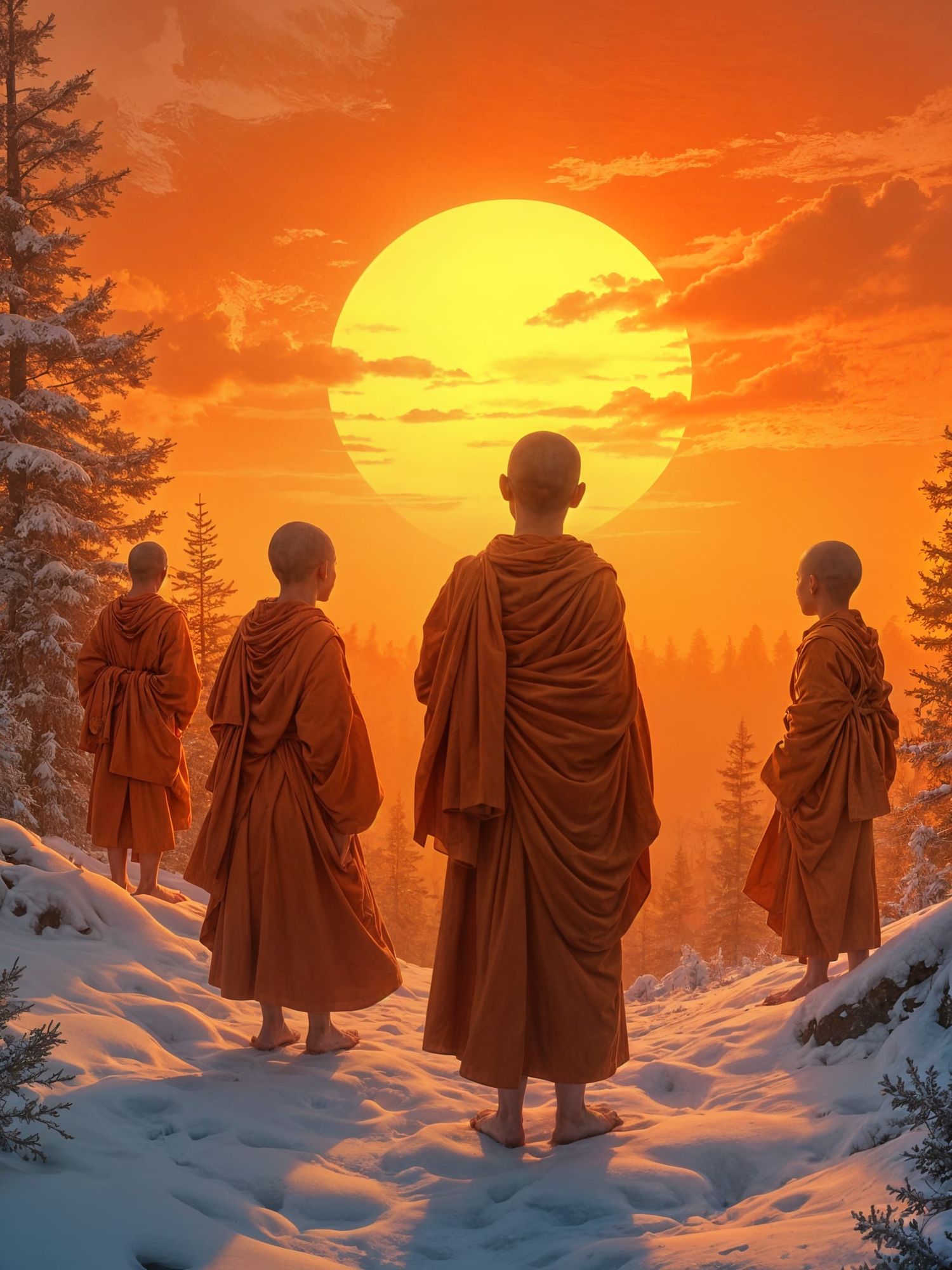 High in the Himalayas, at the first blush of dawn, a group of young Buddhist monks in their mid 20's, their robes the deep ochre of dried ea...